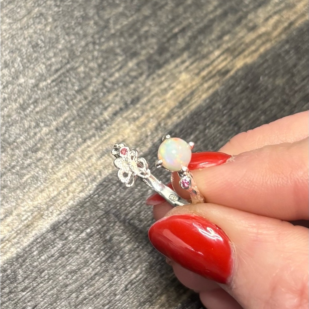 Natural 6mm Opal and Red Garnet Ring Size 7 - Picture 5 of 9